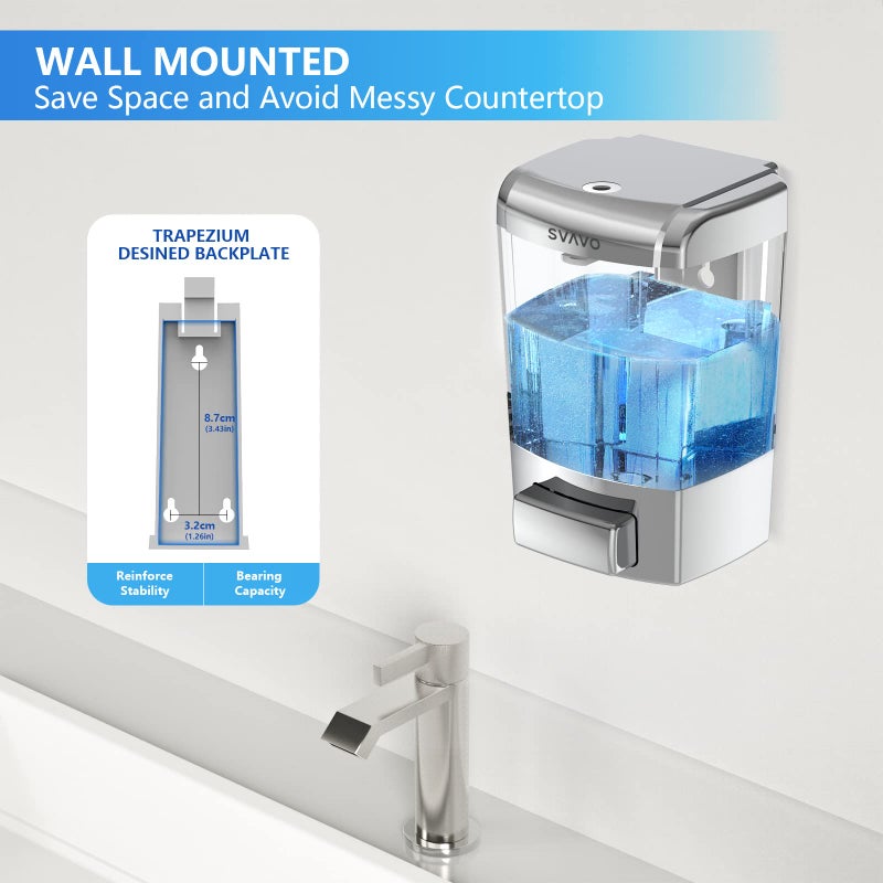 SVAVO Wall Mounted Soap Dispenser Kitchen Bathroom Manual Soap Dispenser Refillable Hand soap Dispenser for Liquid Contianers Shampoo Gel Chamber for Household Commerical 23.7oz (700ml) ABS - Image 5